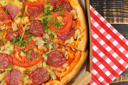 pizza box open. Pizza in the delivery boxの写真素材