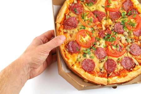 pizza box open. Pizza in the delivery boxの写真素材