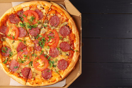pizza box open. Pizza in the delivery boxの写真素材