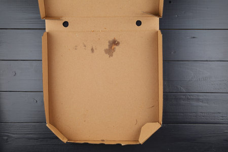 Empty pizza box. Open empty and closed carton package for delivery pizza.の写真素材