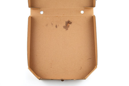 Empty pizza box. pizza box isolated Open empty and closed carton package for delivery pizza.の写真素材