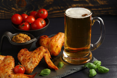 chicken wings and beer. Hearty and tasty food.の写真素材