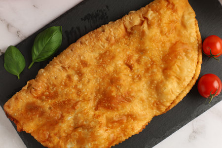 Chebureks with meat. East meat pastry cheburek. Fried chebureks close-upの写真素材