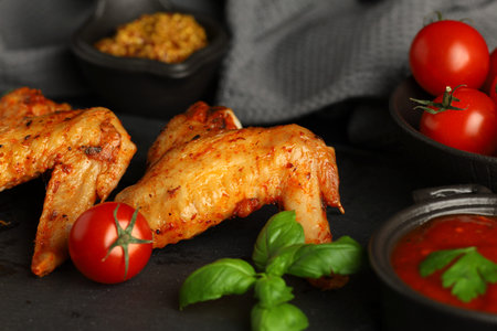 Fried chicken wings. Delicious food with fried chicken.の写真素材