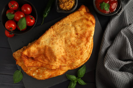 Chebureks with meat. Fried in oil chebureks with meat and herbs. street foodの写真素材