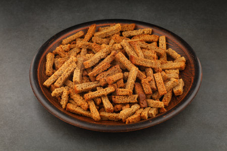 Rye crackers in a plate. Snacks rye crackers in a strip.の写真素材