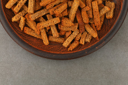 Appetizing snacks. Bread snacks are oblong. Fried bread snacks.の写真素材