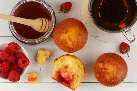Breakfast with muffinsの写真素材