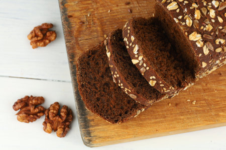 Cereal bread for eating healthy. Black bread for breakfast.の写真素材