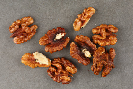 Peeled walnuts close-up. A few walnutsの写真素材