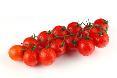 cherry tomatoes isolated and top viewの写真素材