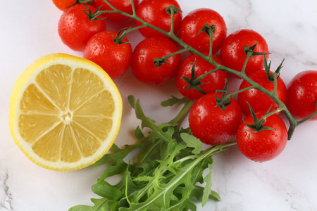 healthy eating background. Vegetables and greens on the tableの写真素材