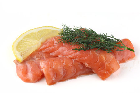 salmon fillet on white backgroundの写真素材