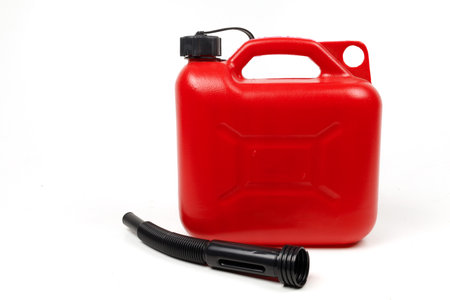 Red plastic canister for fuel isolateの写真素材