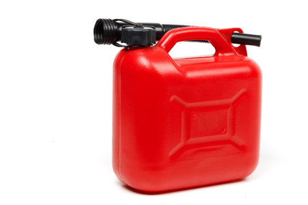 Red plastic canister for fuel isolateの写真素材