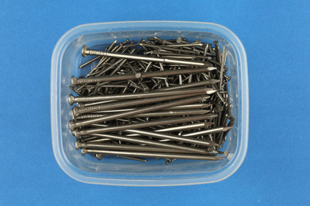 Nails in a box. construction nails.の写真素材