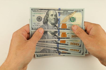 American money dollars in handの写真素材