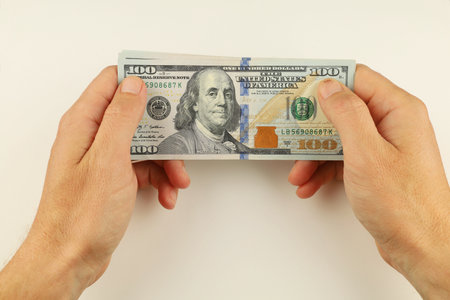 American money dollars in handの写真素材