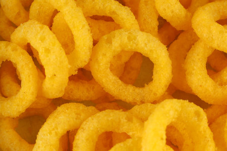 Corn rings. Yellow snacks close-upの写真素材