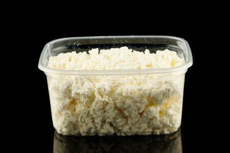 cottage cheese in a plastic containerの写真素材