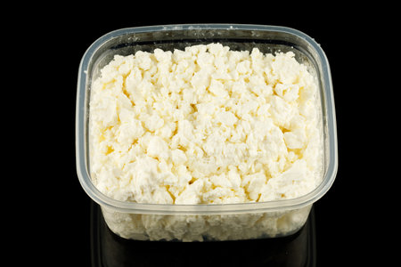 cottage cheese in a plastic containerの写真素材