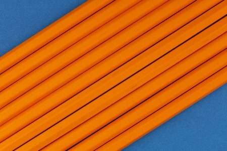 There are a lot of pencils with an eraserの写真素材