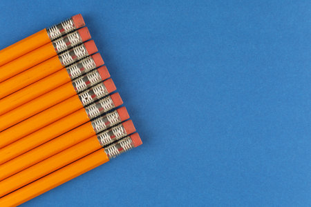 There are a lot of pencils with an eraserの写真素材