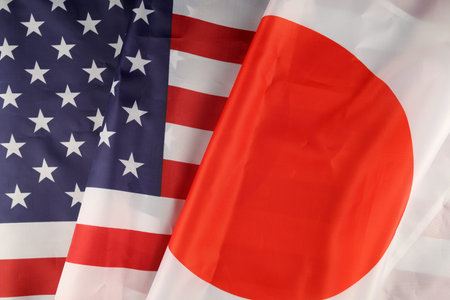 USA flag and Japan silkの写真素材