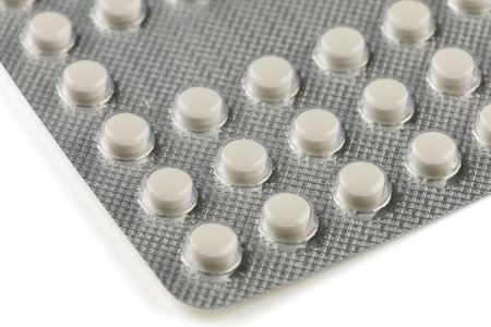 White pills in a transparent blisterの写真素材