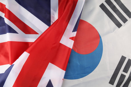 Flag of South Korea and Great Britainの写真素材