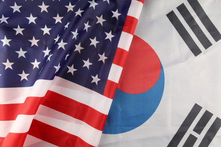 Flag of South Korea and USAの写真素材