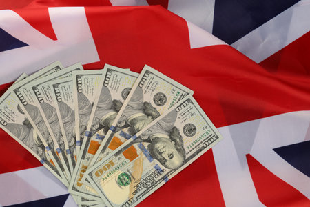 Flag of Great Britain and money dollarsの写真素材