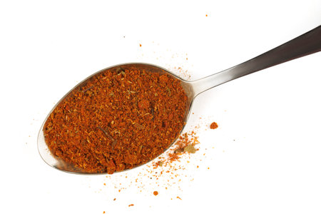 Seasoning for meat in a metal spoonの写真素材