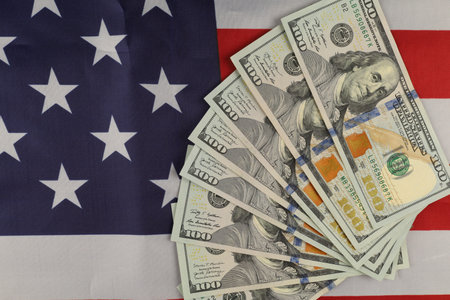 USA flag and money dollarsの写真素材