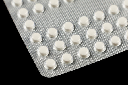 White pills in a transparent blisterの写真素材