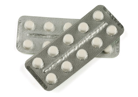 White pills in a transparent blisterの写真素材