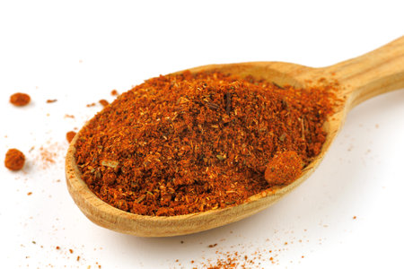 Seasoning for meat in a wooden spoonの写真素材