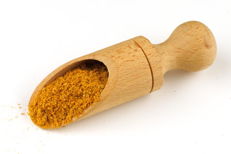 Curry powder seasoning in a scoopの写真素材
