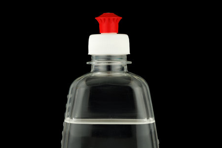 Transparent jar with antiseptic close-upの写真素材