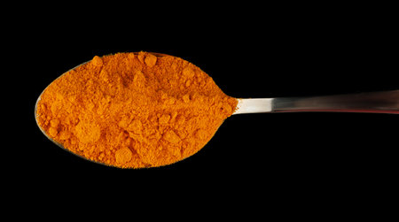 Turmeric curcuma spice in a metal spoonの写真素材