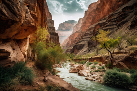 canyon and river. beautiful scenery. AI Generatedの素材