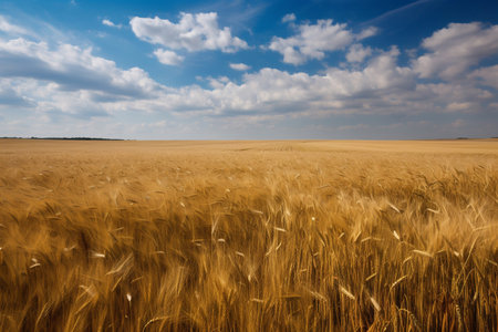 Wheat field and blue sky. summer landscape. AI Generatedの素材