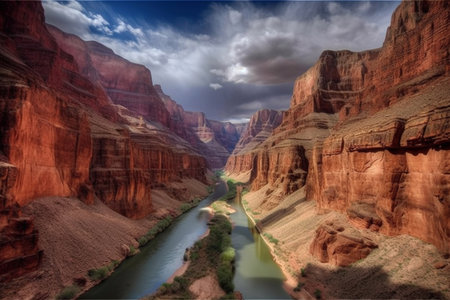 canyon and river. beautiful scenery. AI Generatedの素材