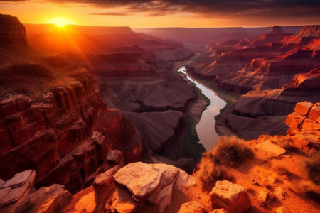 Canyon during sunset landscape. AI Generatedの素材
