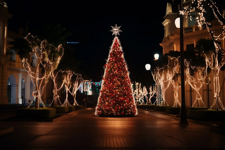 New Year's Eve Christmas city at night. AI Generatedの素材