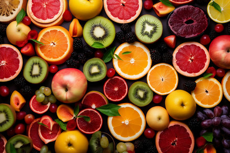 Background with cut fruits. AI Generatedの素材