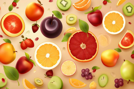 Background with cut fruits. AI Generatedの素材