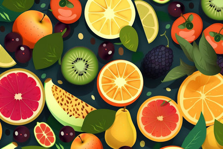 Background with cut fruits. AI Generatedの素材