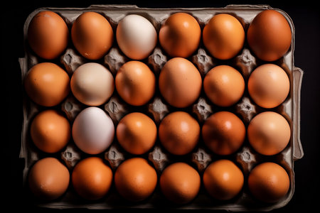 Chicken eggs in a tray. AI Generatedの素材