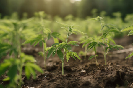 A bed with plants on the field. AI Generatedの素材